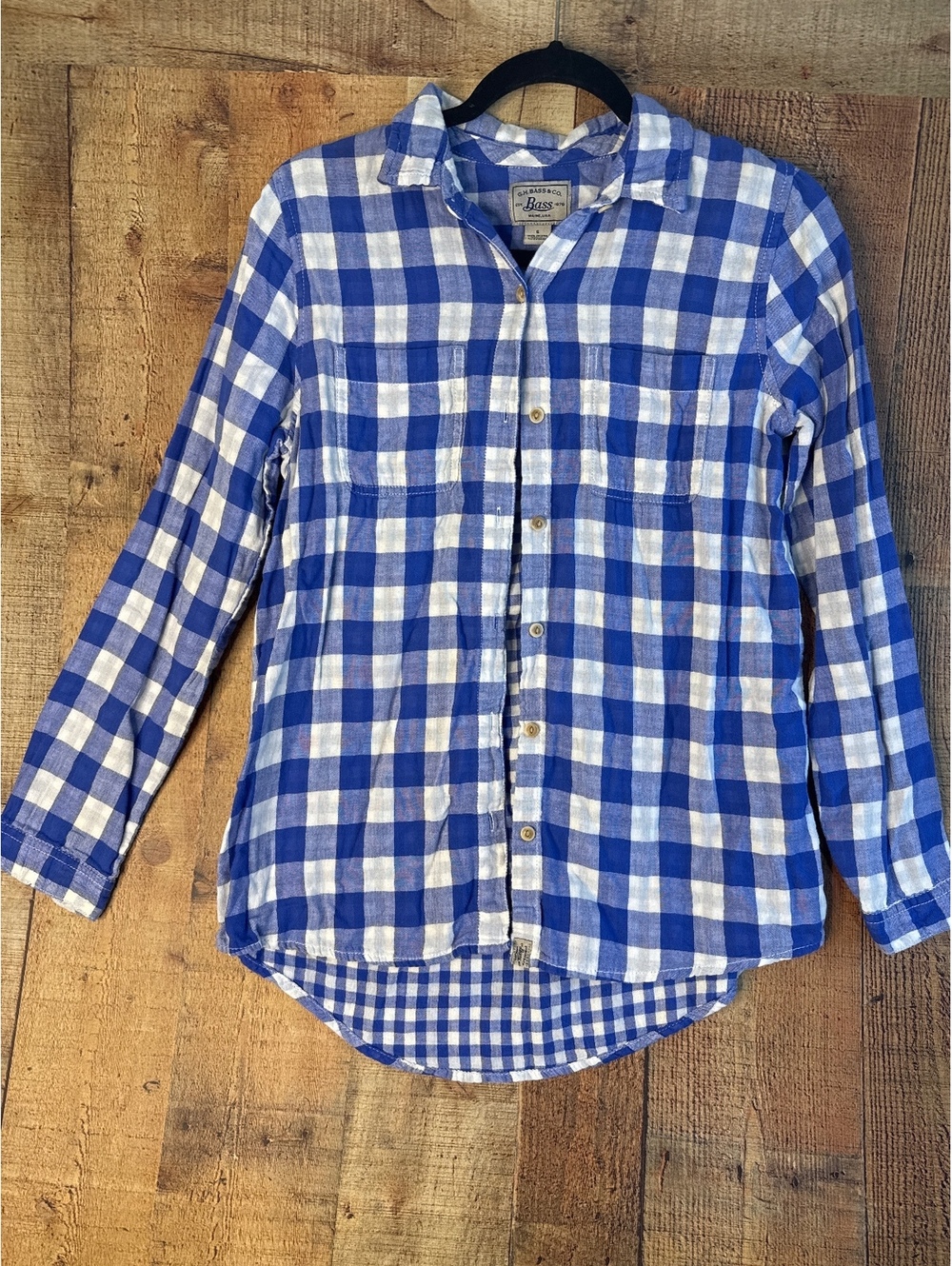 G.H. Bass Womens Small Blue White Gingham Plaid Shirt Coastal Preppy Cottagecore